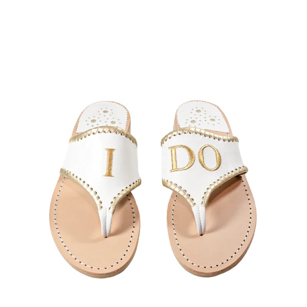 Jack Rogers White & Gold “I Do” Sandals Size 9.5